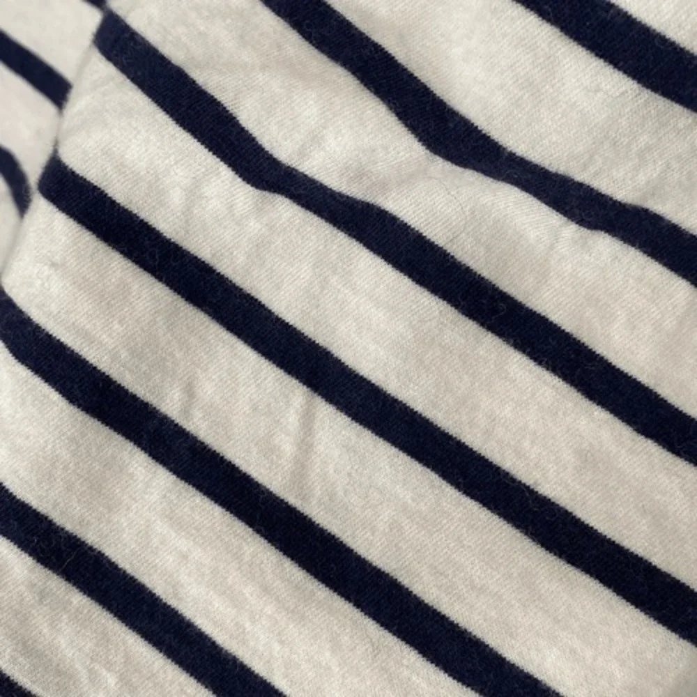 J.Crew Tissue Turtleneck Top Women XXS White Navy Blue Stripe Long Sleeve Cotton